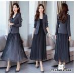 セット レディース スーツジャケットワンピース カジュアル おしゃれ 新作春 30代40代 フォーマル 長袖 2点セット