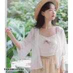 シアーカーディガン 夏用 カーディガン レディース 夏 ショート丈 薄手 大きいサイズ 薄手カーディガン サマーカーディガン 七分袖 白 刺繍 羽織もの 可愛い