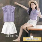 ショッピング韓国子供服 セットアップ 韓国子供服 韓国子ども服 2点セット フリル袖 シャツ チェック柄 韓国こども服 夏 80 90 100 110 120 130 140 150 160 ショートパンツ 上下セット