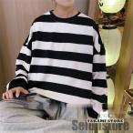 ボーダー柄 メンズ ロングTシャツ 厚地 長袖Tシャツ クールネック カットソー Tシャツ カジュアル おしゃれ インナー 大きいサイズ