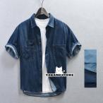 デニムシャツ メンズ ダンガリーシャツ カジュアルシャツ トップス 半袖 シャツ ポケット