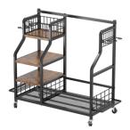 ゴルフクラブスタンド ゴルフバッグ収納オーガナイザー木製ゴルフバッグスタンドと機器ガレージラックゴルフ家具バスケット付き ゴルフバッグ収納ラック