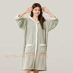 バスローブレディースタオル地ワンピース薄手着るバスタオル着るタオルクローバータオルワンピースママガウン速乾ボタンマイクロファイバーバスローブタオル