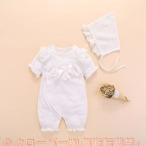 ショッピングロンパース ロンパースカバーオールベビー子供服赤ちゃん新生児セレモニードレス半袖女の子帽子付き2点セットレースフリルリボンかわいい