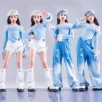  с мехом голубой белый Kids танцевальный костюм hip-hop Jazz девочка Jazz Dance выставить Kids Cheer ребенок одежда heso.. tops юбка брюки k-pop костюм 