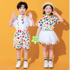  белый красный точка рисунок полька-дот рисунок кринолин белый мужчина Kids танцевальный костюм hip-hop девочка Jazz Dance выставить ребенок одежда tops брюки k-pop костюм jazz hiphop