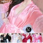 送料無料ルームウェア セットアップ レディース セクシー ネグリジェ 長袖ナイトガウン シースルー レース vネックライン 光沢感 無地 春夏