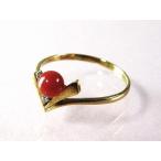 血赤珊瑚 指輪 （のし等ギフト対応無料 ） ぷちダイヤモンド付18金イエローゴールドのリング/4.3mmの血赤サンゴ 無染色さんご 10.5号　18k