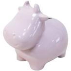 陶器製のウシの貯金箱 ライトピンクのツヤがとてもきれい オブジェとしても素敵 毎日小銭を入れるのが楽しみ