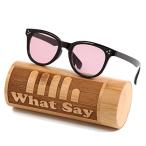 What Say ボストンフレーム カラーレンズ サングラス アジアンフィット トレンド UV400 ソフト ＆ ハードケース 付 (ライトピンク/ブ