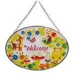 かわいい 手作り ガラス細工 ステンドフレーム 森の動物たち ウェルカム 楕円 CNJRTK13