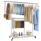 ショッピングハンガーラック REIBII ハンガーラック 頑丈パイプハンガーラック スリム 幅115-175cm 大容量 洋服ラック 夏物約75着 冬物約45着 耐荷重150kg