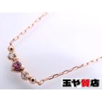 4℃ ハート ピンク石 ダイヤ 2P バースデイ ネックレス K18 PG ピンクゴールド 新品同様