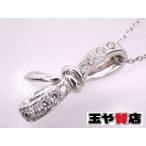 ダイヤ0.07ct リボン モチーフ 美品 ペンダント ネックレス K18WG ホワイトゴールド