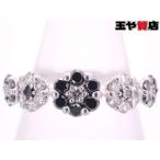 ポンテヴェキオ 美品 ブラックダイヤ 0.25ct ダイヤ0.20ct フラワー デザイン リング 9号弱 K18WG ホワイトゴールド