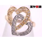 ダイヤ バイカラー ダブルハートリング 11.5号 K18YG pt900 イエローゴールド プラチナ
