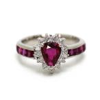 Pt900 ルビーリング 7号 0.90ct/0.50ct ダイヤモンド 0.24ct 約4.3g プラチナ 指輪 30748