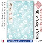 ［奉書紙］膨らし加工　オリジナル御朱印帳「月うさぎ：水色」全4色　Lサイズ18cm×12cm/48ページ/ビニールカバー付/メール便送料無料！国産京都製 初詣参拝