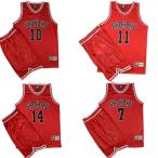 スラムダンク ユニフォーム赤色 背番号10湘北 桜木 背番号14三井 背番号7宮城　背番号11 流川背番号4赤木スポーツ バスケットボールジャージセット