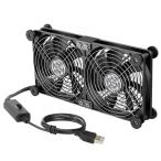 ショッピングファン ELUTENG USBファン 14cm 2連 静音 USB 冷却ファン 防振ゴム足付き 3段階風量調節