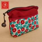 ［竹久夢二］ファスナーポーチ 幅約18cm  赤つばき柄　 大正ロマン 母の日ギフト