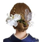 【髪飾りTata8】胡蝶蘭 チューリップ 成人式 結婚式 卒業式 卒業袴 振袖 和装 袴 着物 ヘッドドレス 蝶結び水引き 金箔　パール チュール 白/ゴールド80bh