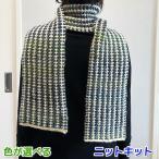 ショッピング毛糸 毛糸 メイクメイクで編む２色使いのすべり目模様のマフラー セット 無料編み図 編み物キット