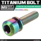 64チタンボルト M5×20mm P0.8 ワッシャー組込 六角穴付き キャップボルト 焼きチタンカラー 虹色 1個 JA318