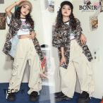 女の子 キッズダンス衣装 迷彩 へそ出し シャツ ズボン 半パンツ 半袖 ガールズ ステージ衣装 ジャズ ストリートダンス 発表会 演出服 応援団 舞台装 派手 子供