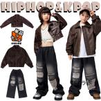 革 へそ出し ジャケット デニムパンツ キッズ ダンス衣装 男の子 女の子 かっこいい セットアップ パンツ トップス 子供 ストリート ダンスウェア ヒップホップ