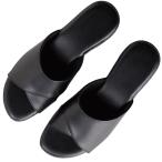 サンダル ヒール オフィス クロス M L レディース 黒 やわらか 合皮 ウェッジソール 履きやすい