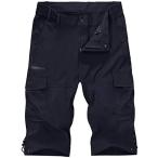 KEFITEVD ショートパンツ メンズ 7分丈パンツ 速乾 トレッキングパンツ 撥水 ハーフパンツ アウトドア 釣りズボン(ネイビー 3XL)