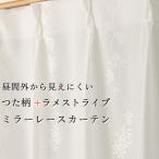 「カーテン生地のみ販売」切り売り レースカーテン ミラー つた柄+ラメストライプ 昼間外から見えにくい 4234オフホワイト 生地幅約150cm