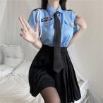 ポリス コスプレ セクシー 3点セット トップス、プリーツスカート、ネクタイ コスチューム 衣装 大人 パーティー 仮装 ミニスカ 警察 婦警 婦人警官