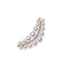 真珠 ブローチ K18 4.0~7.0mm ダイヤ0.34ct あこや アコヤ 宇和島 パール 誕生 ...