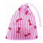 給食袋 ピンク×リボンストライプ柄 女の子 巾着袋 小 ハンドメイド 日本製 手作り