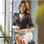 ブラウス シースルー ラップ ノーカラー 襟なし 七分袖 シフォン セクシー 春 秋 夏 デート トップス レディース 大きいサイズ シアートップス