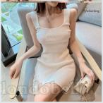 ノースリーブ ニットワンピース ミニ ワンピ タイト 無地 セクシー インナー スクエアネック サマー 細身 カシュクールドレスワンピース 20代30代 40代