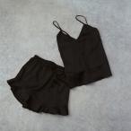 Satin Inner Set ブラック3点セット サテンライクインナーセットアップ ルームウェア レディース Mフリー パジャマ 春夏 シルク調 韓国 おしゃれ