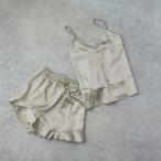 Satin Inner Set パール3点セット サテンライクインナーセットアップ ルームウェア レディース Mフリー パジャマ 春夏 シルク調 韓国 おしゃれ