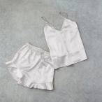 Satin Inner Set ホワイト3点セット サテンライクインナーセットアップ ルームウェア レディース Mフリー パジャマ 春夏 シルク調 韓国 おしゃれ