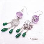 アンティークガラスビーズ＆アメジストピアス アメジスト /ガラス/天然石/イヤリング/ビンテージ//TAKiques