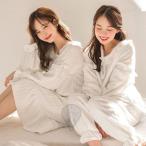パジャマ ルームウェア レディース 冬 もこもこ パジャマ 長袖 フランネルパジャマ ルームウェア 上下セット/ワンピース 白 フレア  厚手 韓国風 部屋着 可愛い