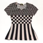 FENDI フェンディ ロゴ 総柄 Tシャツ 半袖 ブラック アイボリー #42 管理番号：9884