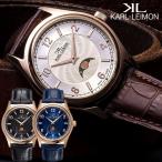 カルレイモン KARL-LEIMON 日本製 腕時計 クラシック ムーンフェイズ メンズ 革ベルト レザー ローズゴールド