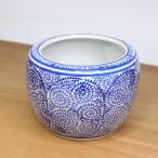 水鉢 火鉢 鉢カバー 蛸唐草紋 染付 プランターカバー 睡蓮鉢 メダカ鉢 金魚鉢 陶器 めだか鉢 鉢 陶器 和モダン 和風 観葉植物