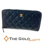  Chanel раунд застежка-молния длинный кошелек matelasse черная икра s gold черный Gold металлические принадлежности длинный Zip бумажник женский CHANEL* б/у 