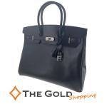 HERMES バーキン35 □R刻印 ギロッシュ金具 ボックスカーフ ブラック ハンドバッグ エルメス◆中古