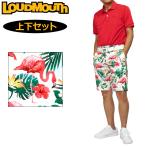 日本規格 ラウドマウス メンズ ゴルフウェア 上下セット  ショートパンツ+ポロシャツ フラミンゴ ベイ ホワイト2/レッド  20SS メンズウェア Loudmouth 柄 派手