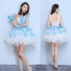 豪華カラードレス、ウェディングドレス、花嫁ミニドレス、高級ドレス、可愛い花、ウエディングドレス、極めて豪華、可愛い姫系 hs1687